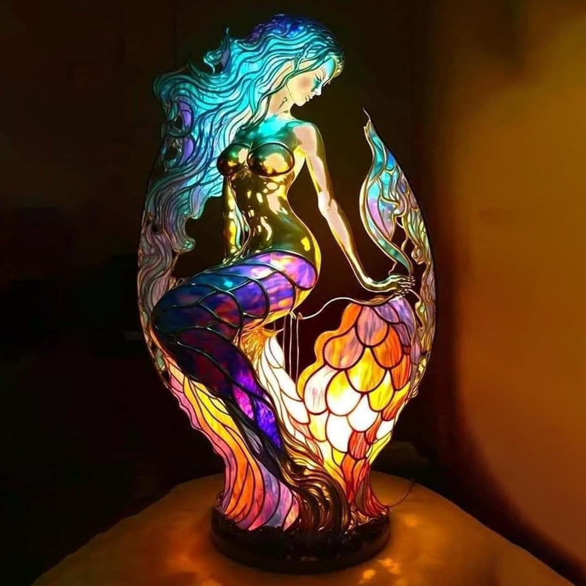 Tier-Tischlampe aus Buntglas – Kunstvolle LED-Akzentleuchte mit Mosaikdesign