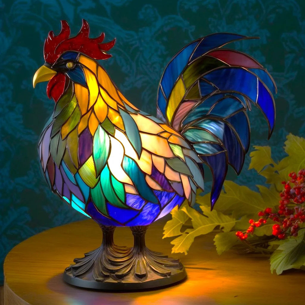 Tier-Tischlampe aus Buntglas – Kunstvolle LED-Akzentleuchte mit Mosaikdesign