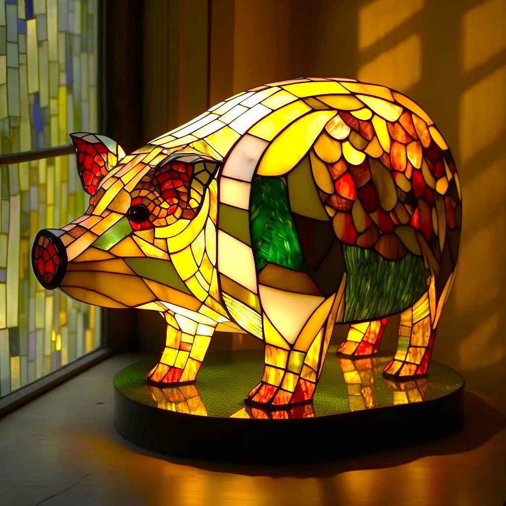 Tier-Tischlampe aus Buntglas – Kunstvolle LED-Akzentleuchte mit Mosaikdesign