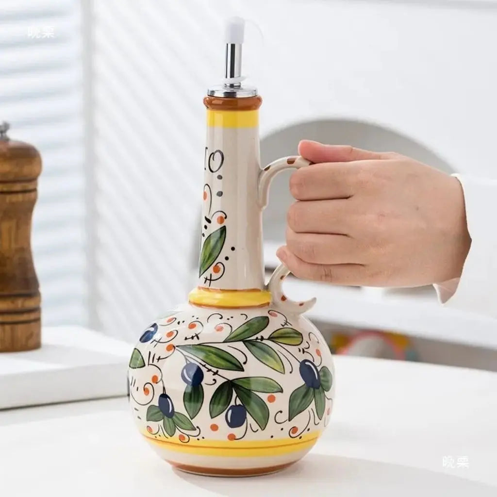 Toskanische Keramikflasche für Olivenöl & Essig