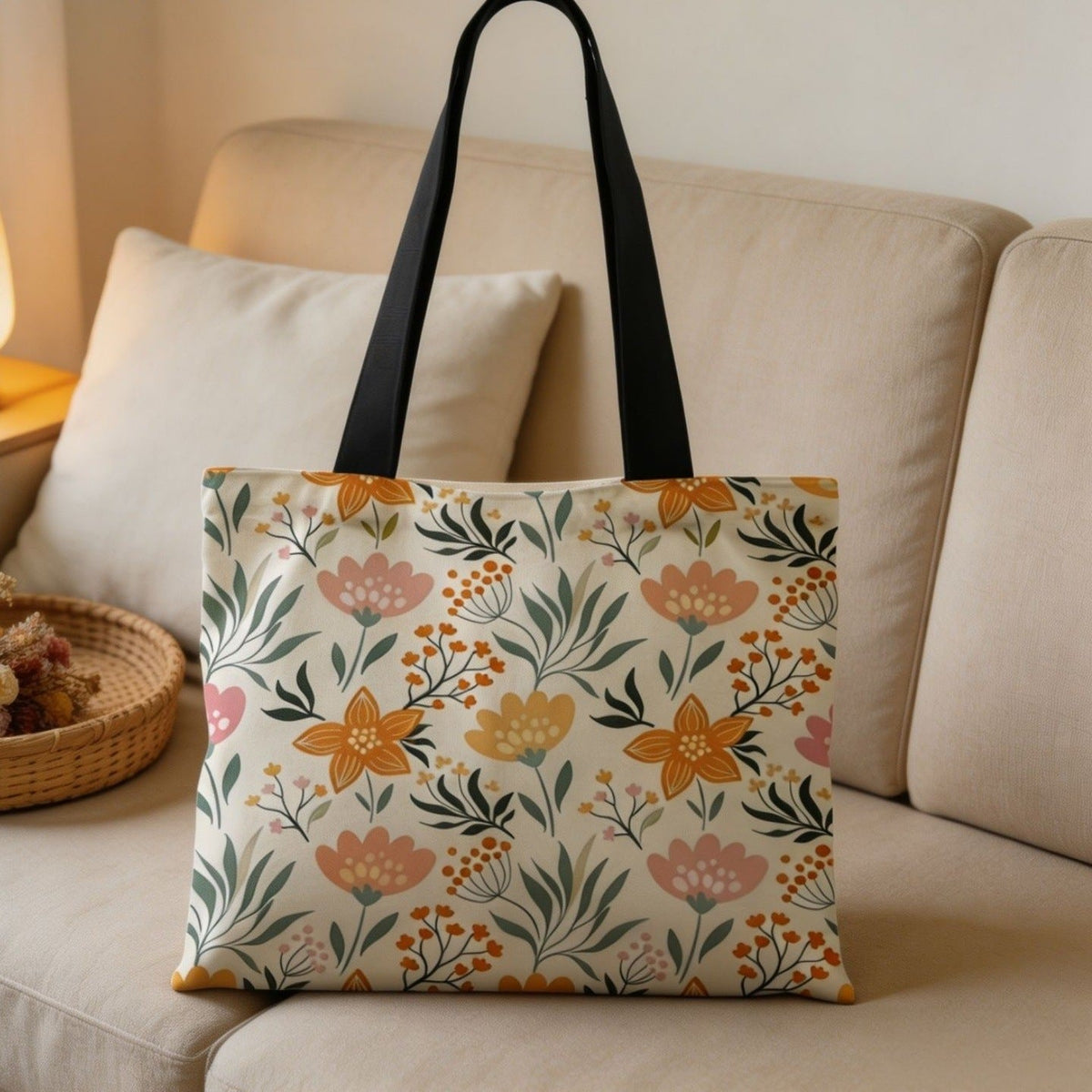 Tote-Bag aus Canvas mit künstlerischem Blumenprint