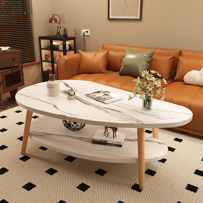 Traditioneller chinesischer Couchtisch fürs Wohnzimmer in Mangoform aus MDF-Holz mit 2 Ebenen