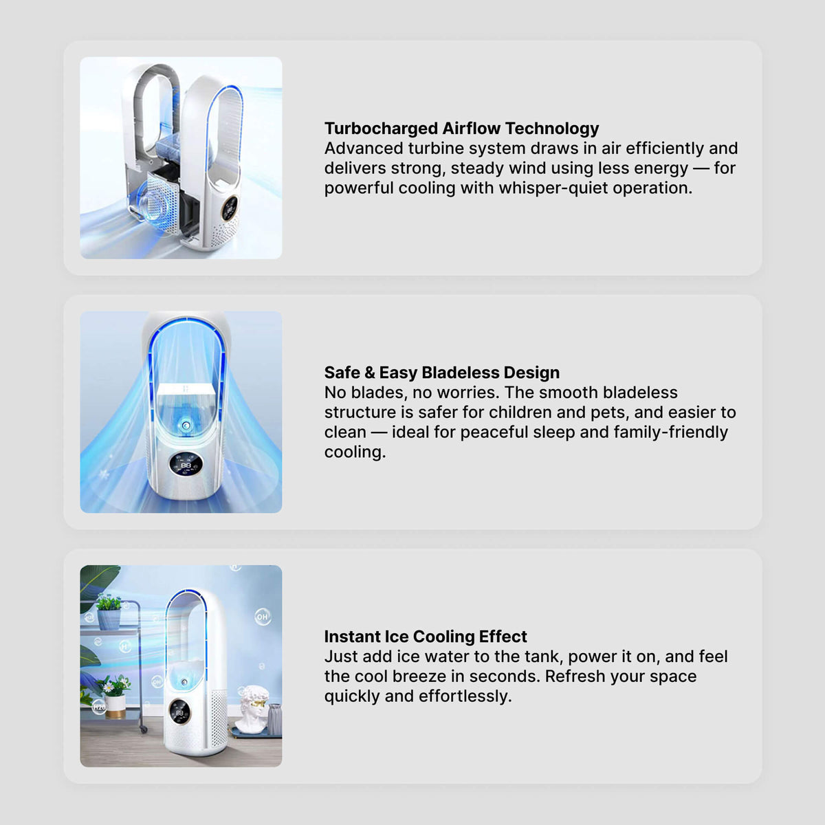 Tragbare rotorlose Klimaanlage | Ultra-leise, ergonomisches Design & ideal für Zuhause und Büro