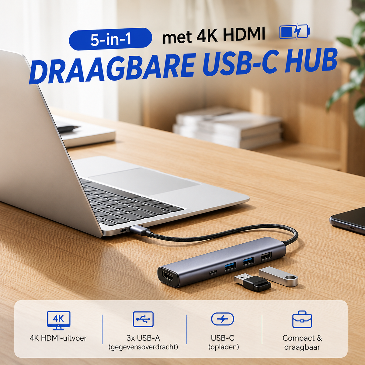 Tragbarer 5-in-1-USB-C-Hub mit 4K HDMI