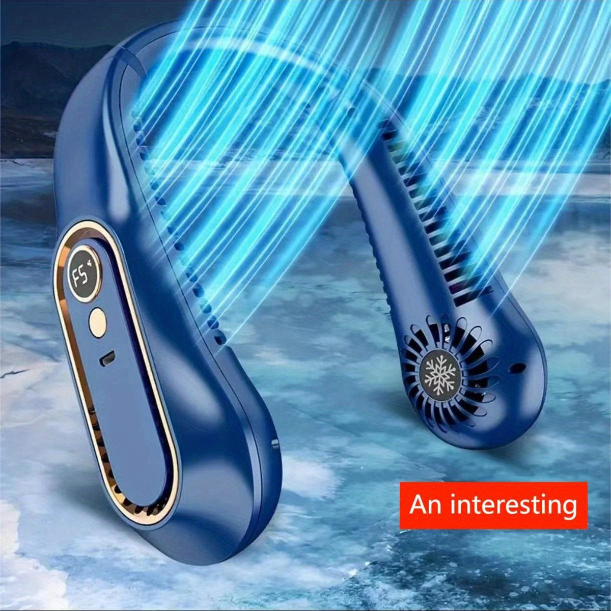 Tragbarer flügelloser Nacken-Ventilator mit USB-Ladefunktion, 5 Geschwindigkeitsstufen und Digitalanzeige – Leistungsstarker Kühler im rotorlosen Design für draußen