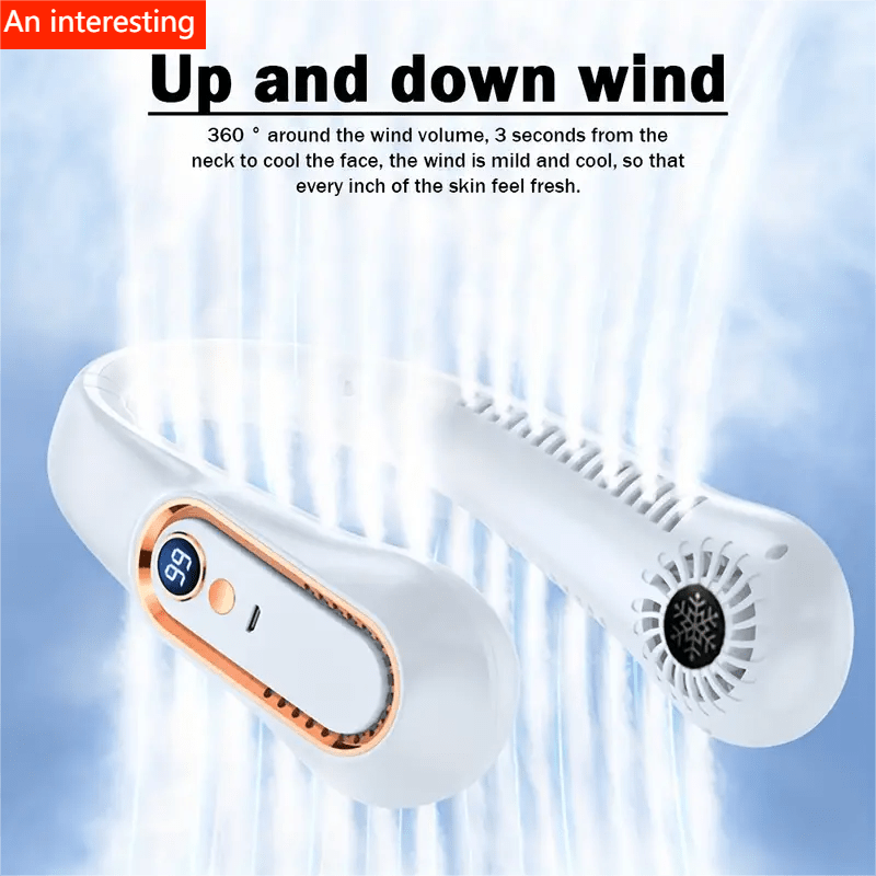 Tragbarer flügelloser Nacken-Ventilator mit USB-Ladefunktion, 5 Geschwindigkeitsstufen und Digitalanzeige – Leistungsstarker Kühler im rotorlosen Design für draußen