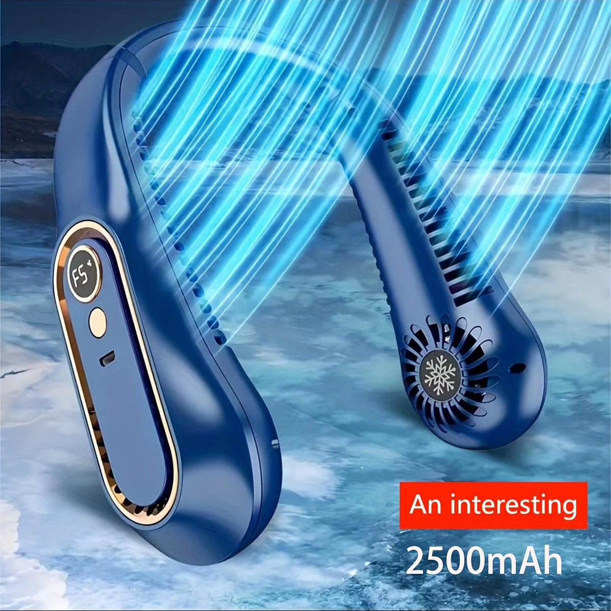 Tragbarer flügelloser Nacken-Ventilator mit USB-Ladefunktion, 5 Geschwindigkeitsstufen und Digitalanzeige – Leistungsstarker Kühler im rotorlosen Design für draußen