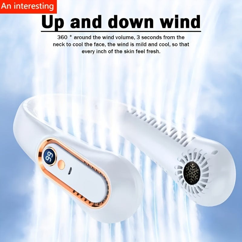 Tragbarer flügelloser Nacken-Ventilator mit USB-Ladefunktion, 5 Geschwindigkeitsstufen und Digitalanzeige – Leistungsstarker Kühler im rotorlosen Design für draußen