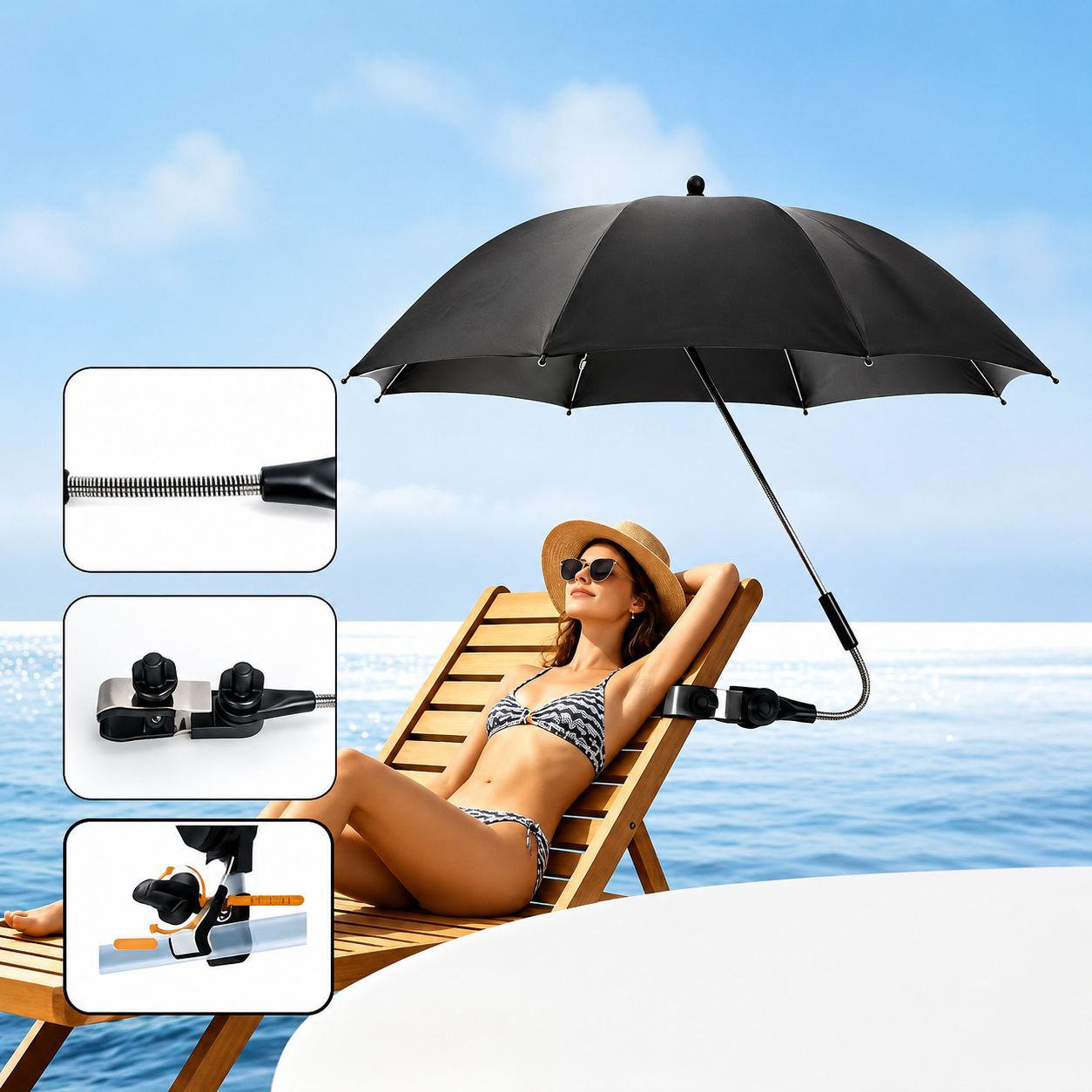 Tragbarer Sonnenschirm mit 360°-Rotation und UV-beständigem Gewebe – Ideal für Strand und Camping