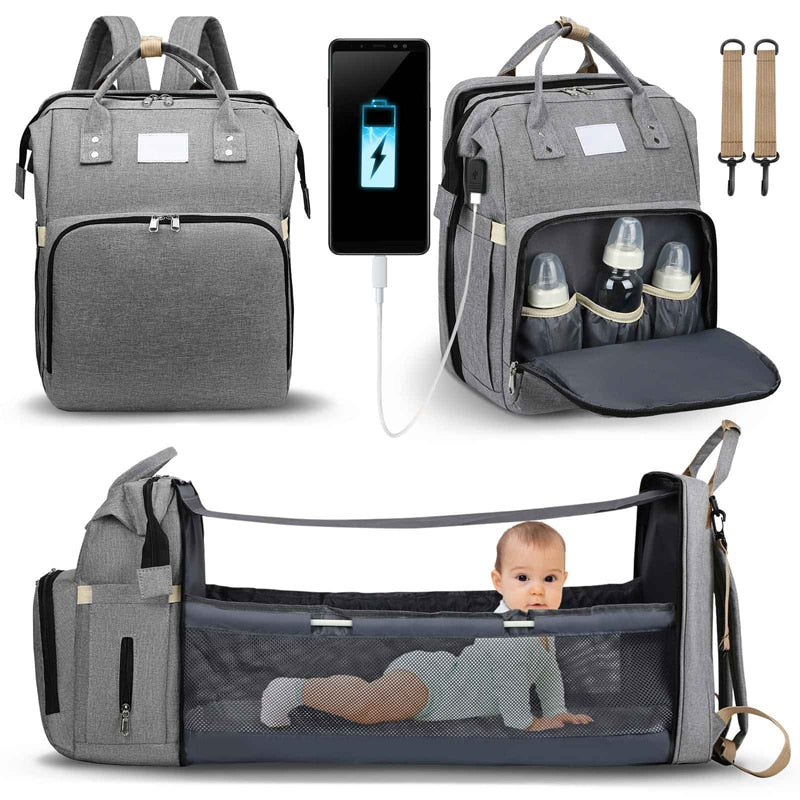 Tragbares Babybett & Wickeltasche – Multifunktionaler Reiserucksack