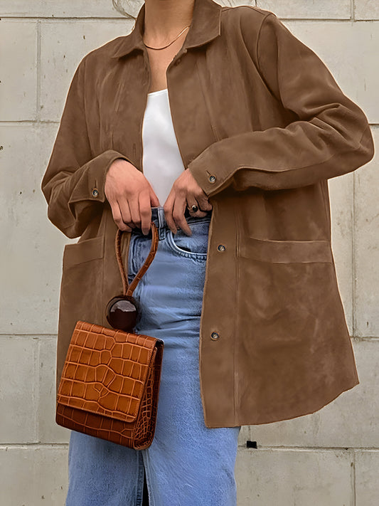 Trendige Damen-Jacke im Wildlederlook im Oversized-Schnitt