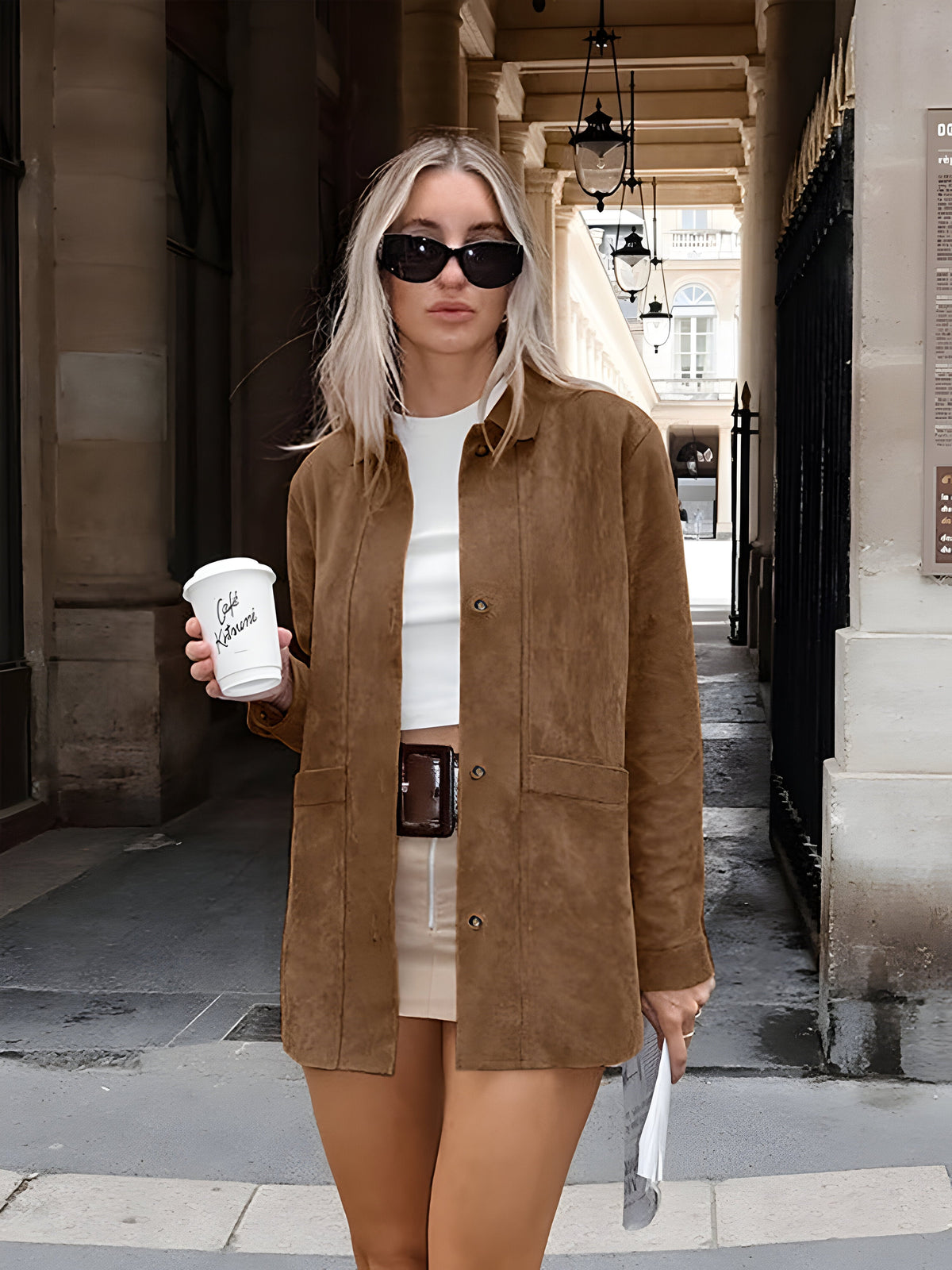 Trendige Damen-Jacke im Wildlederlook im Oversized-Schnitt