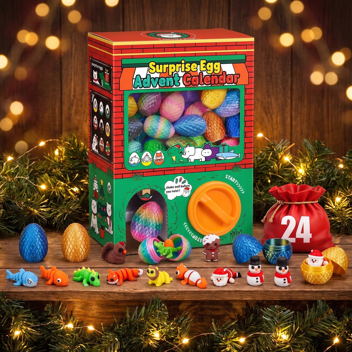 Überraschungsei-Adventskalender, 24 Eier mit beweglichen 3D-gedruckten Figuren