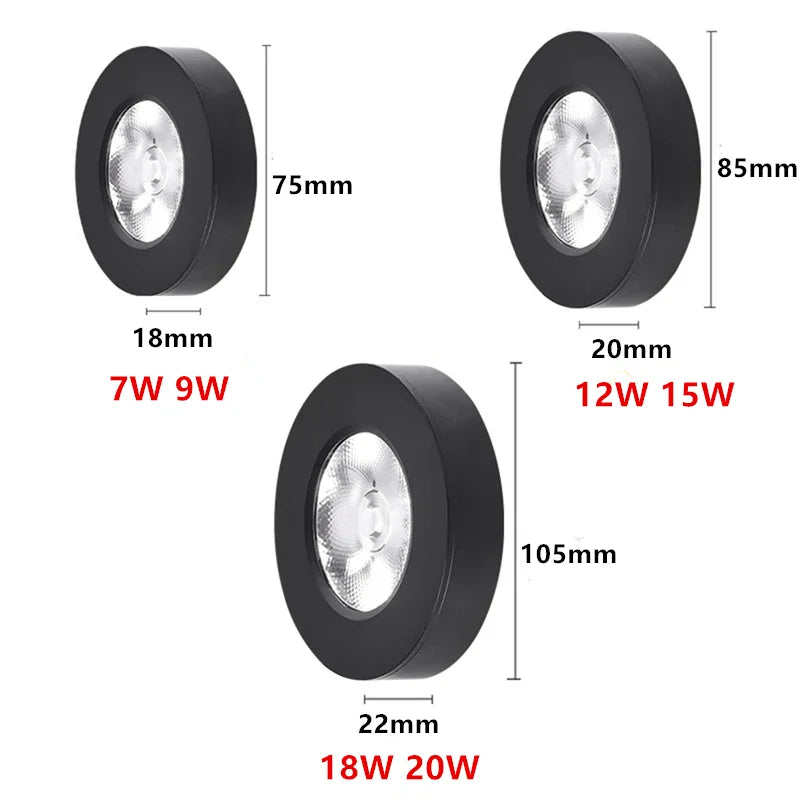 Ultradünnes LED-Aufbau-Downlight aus Aluminium blendfrei für Küche, Bad und Wohnbereiche 90–260V