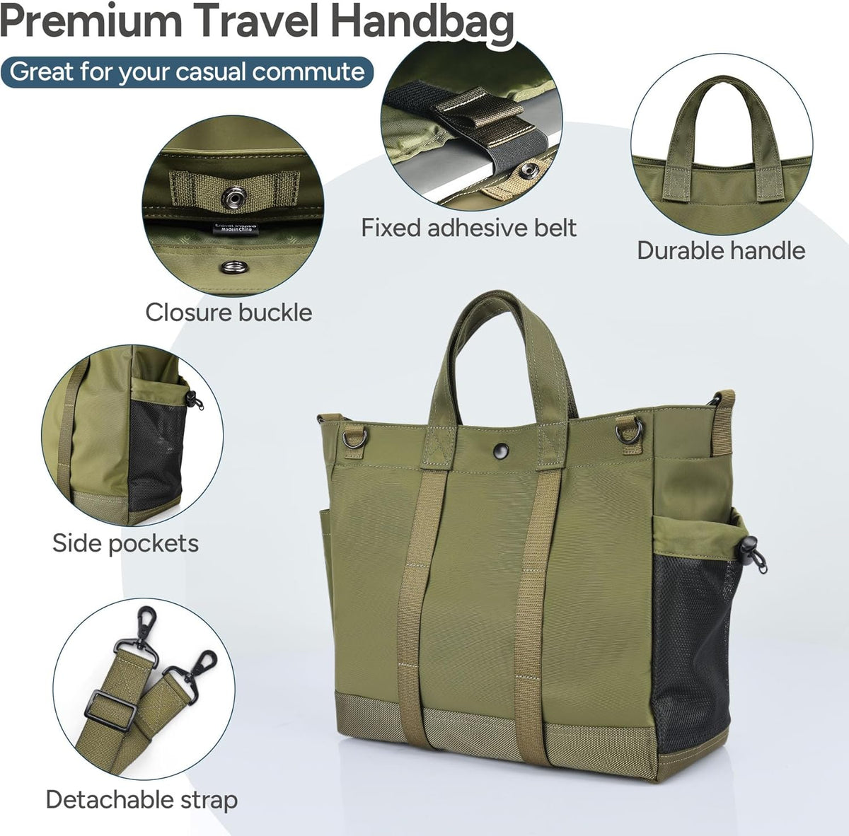 Unisex-Laptop-Tote-Bag mit mehreren Fächern und verstellbarem Riemen