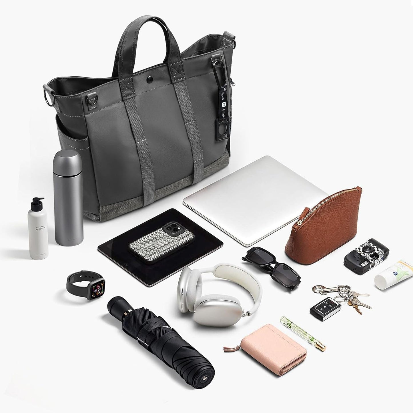 Unisex-Laptop-Tote-Bag mit mehreren Fächern und verstellbarem Riemen