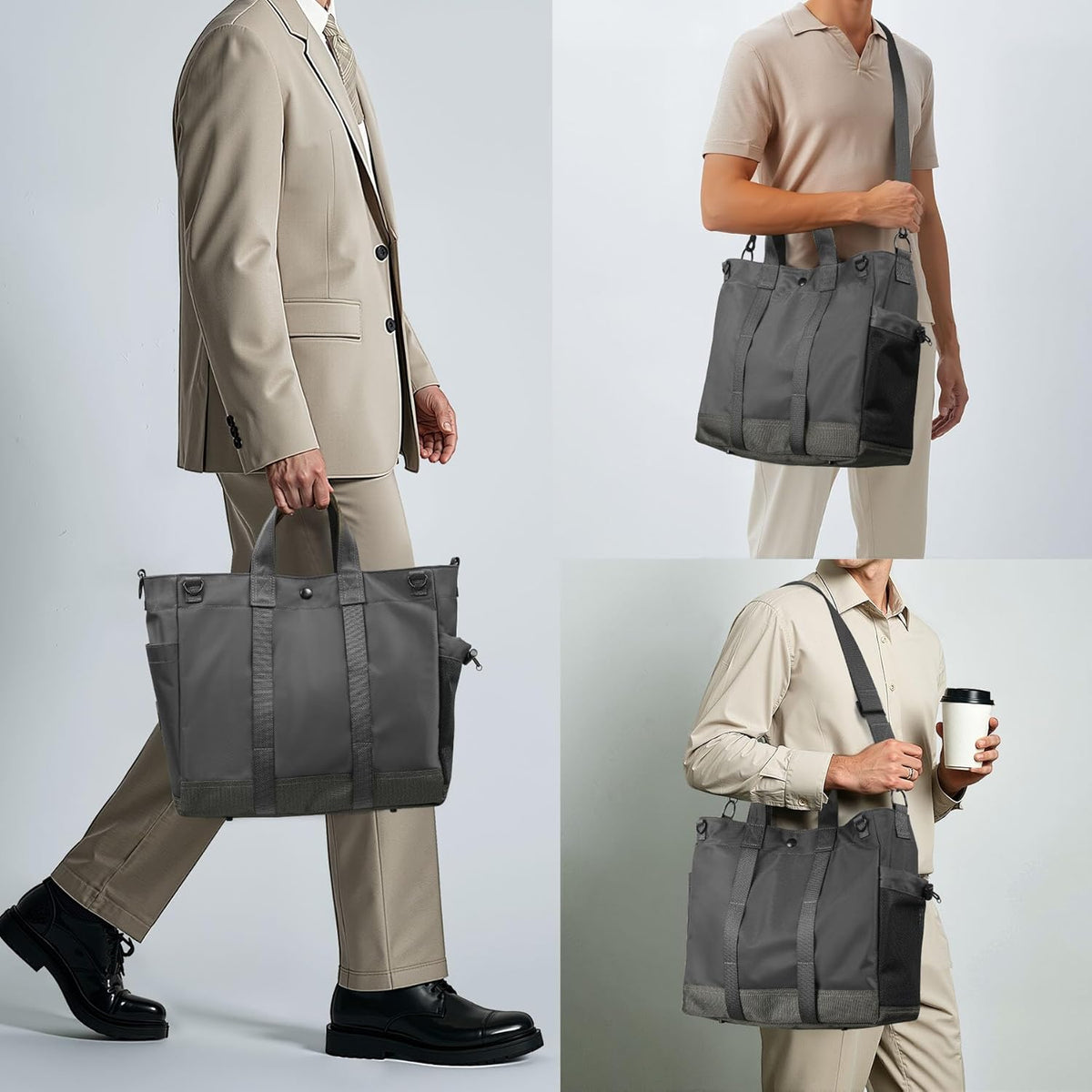 Unisex-Laptop-Tote-Bag mit mehreren Fächern und verstellbarem Riemen