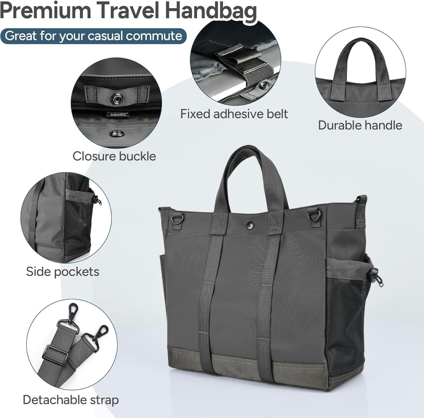 Unisex-Laptop-Tote-Bag mit mehreren Fächern und verstellbarem Riemen