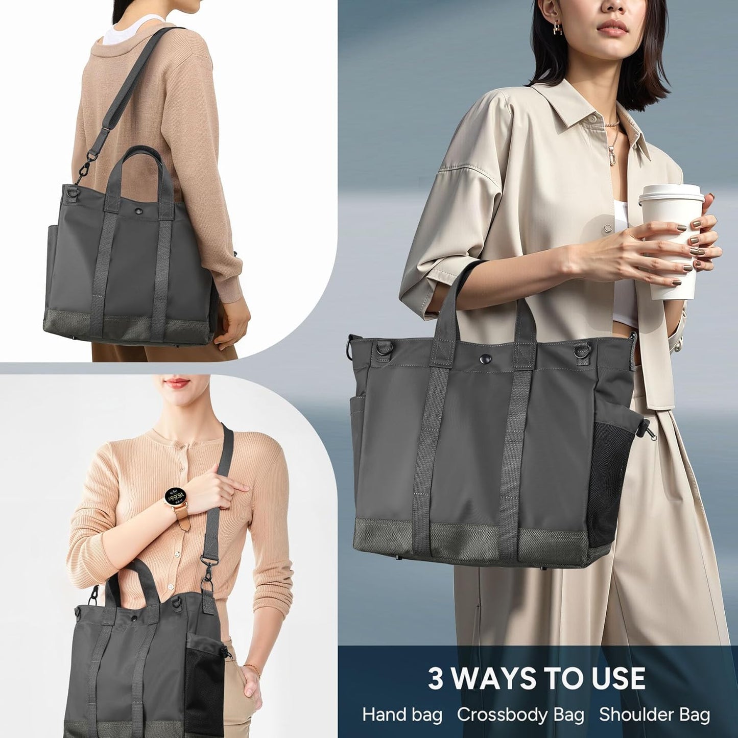 Unisex-Laptop-Tote-Bag mit mehreren Fächern und verstellbarem Riemen