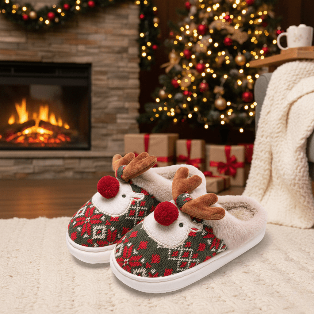 Unisex-Weihnachtshausschuhe mit gesticktem Design