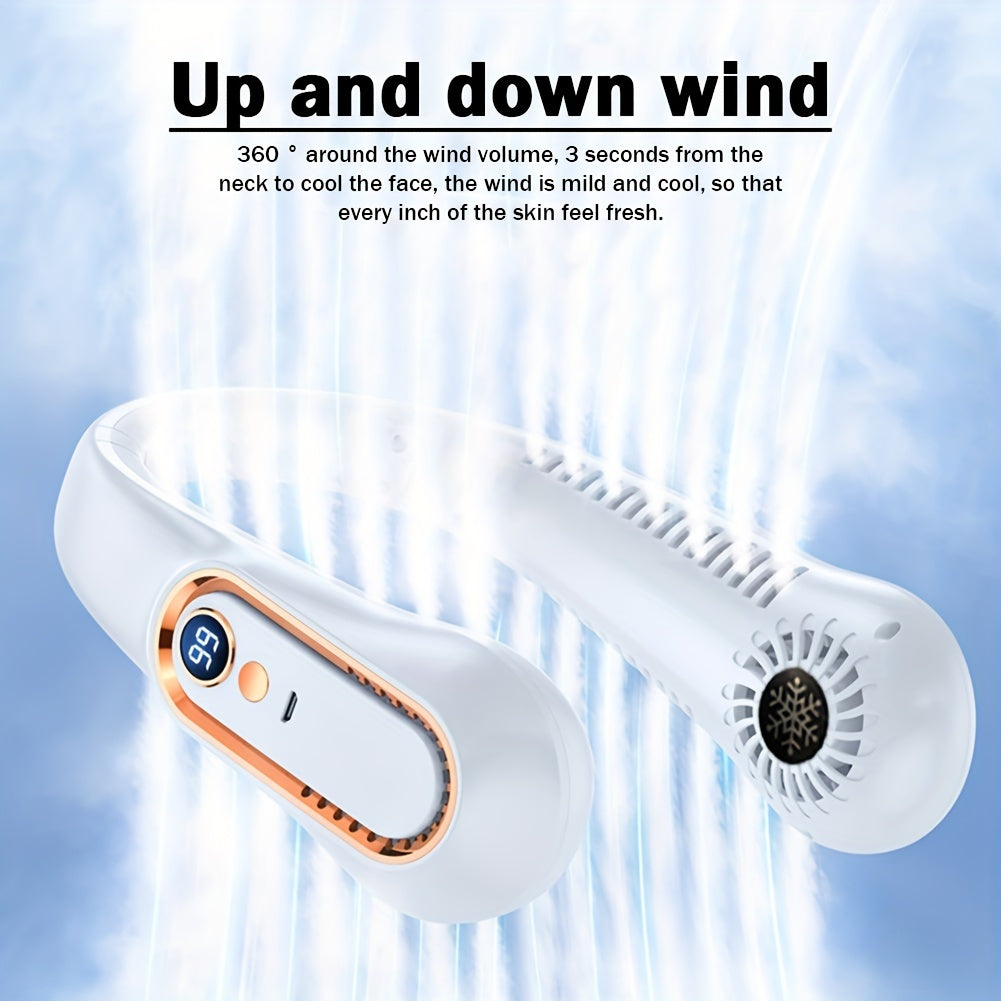 USB-wiederaufladbarer, rotorloser Nackenventilator mit 5 Geschwindigkeitsstufen und Digitalanzeige