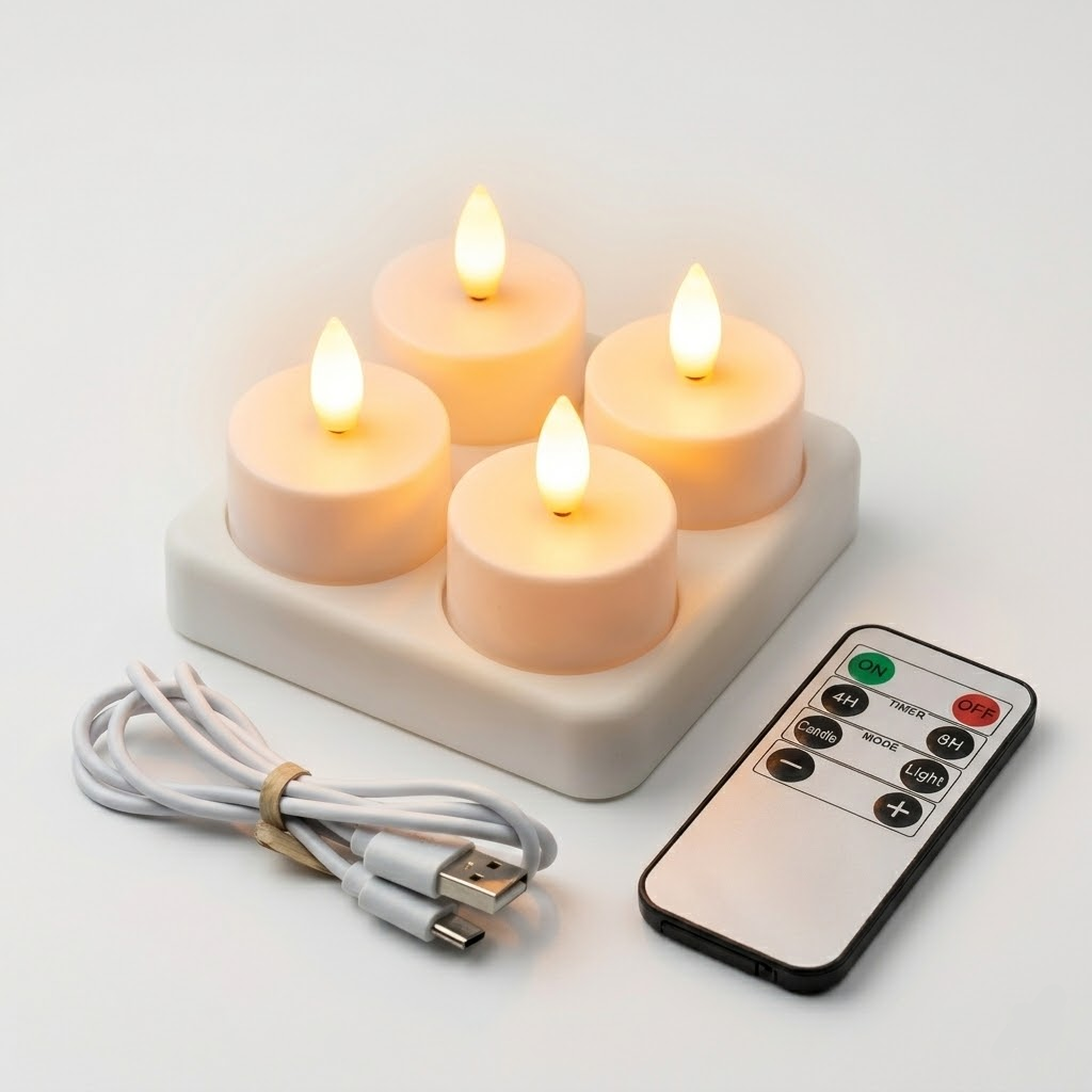 USB-wiederaufladbares LED-Kerzen-Set ohne Flamme mit Fernbedienung und Timer