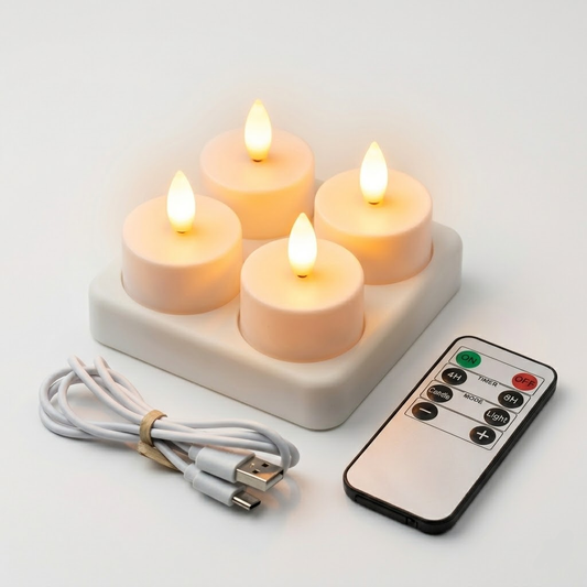USB-wiederaufladbares LED-Kerzen-Set ohne Flamme mit Fernbedienung und Timer