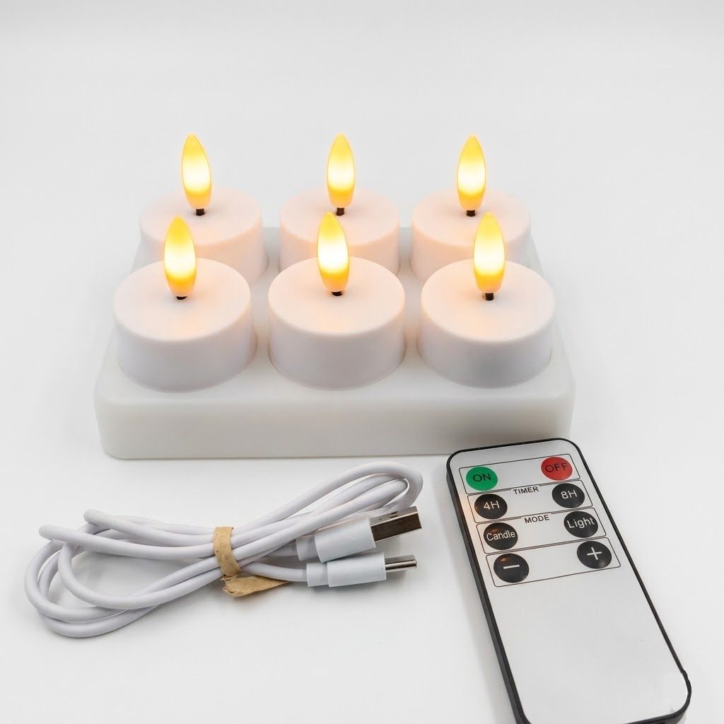 USB-wiederaufladbares LED-Kerzen-Set ohne Flamme mit Fernbedienung und Timer