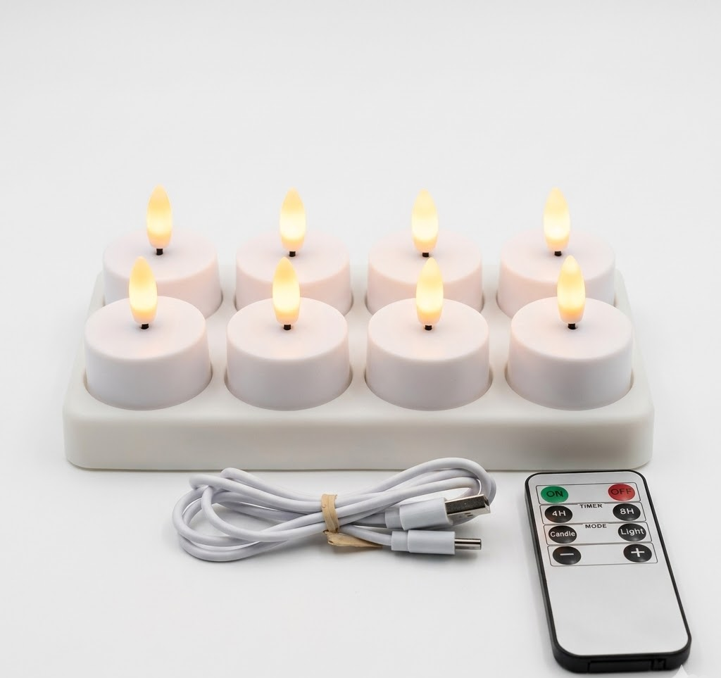 USB-wiederaufladbares LED-Kerzen-Set ohne Flamme mit Fernbedienung und Timer