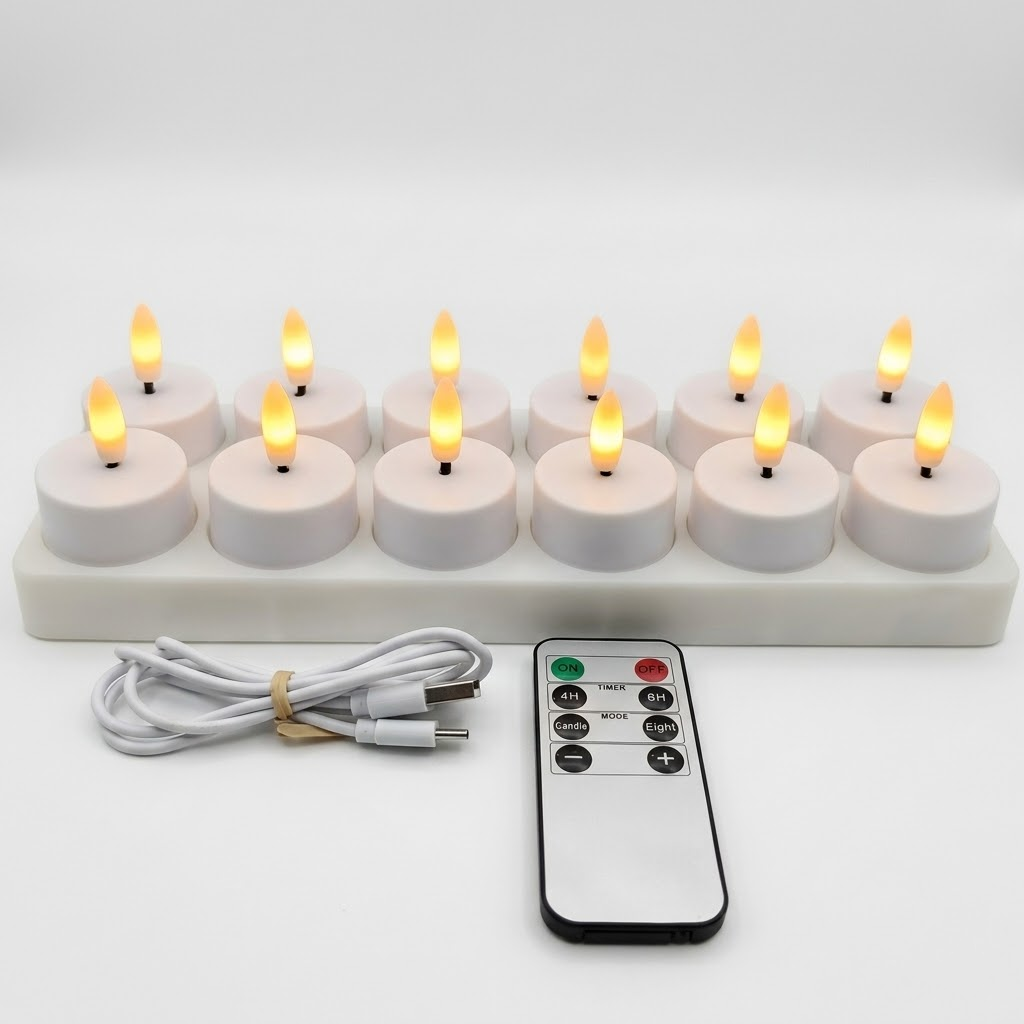 USB-wiederaufladbares LED-Kerzen-Set ohne Flamme mit Fernbedienung und Timer