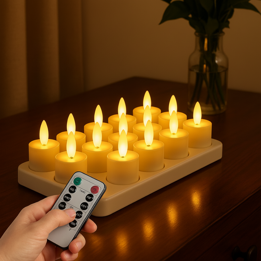 USB-wiederaufladbares LED-Kerzen-Set ohne Flamme mit Fernbedienung und Timer