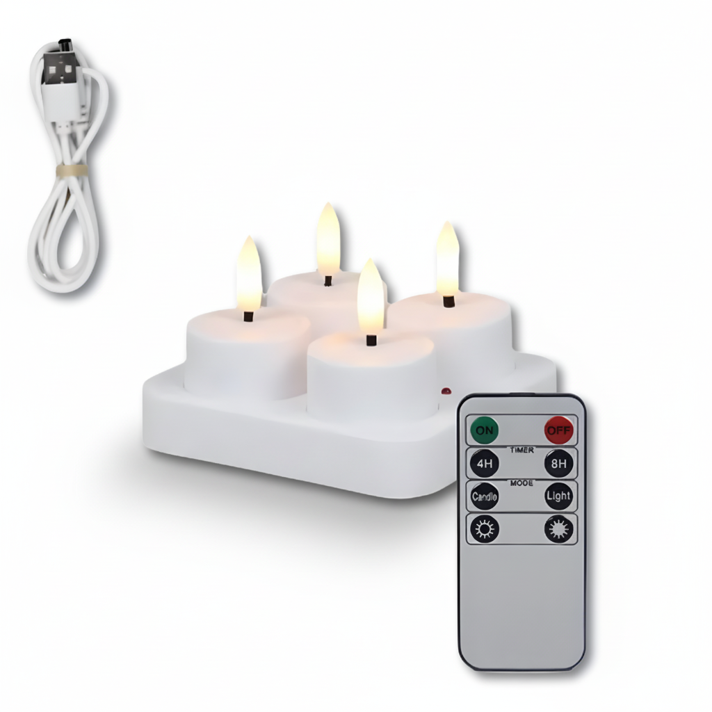 USB-wiederaufladbares LED-Kerzen-Set ohne Flamme mit Fernbedienung und Timer