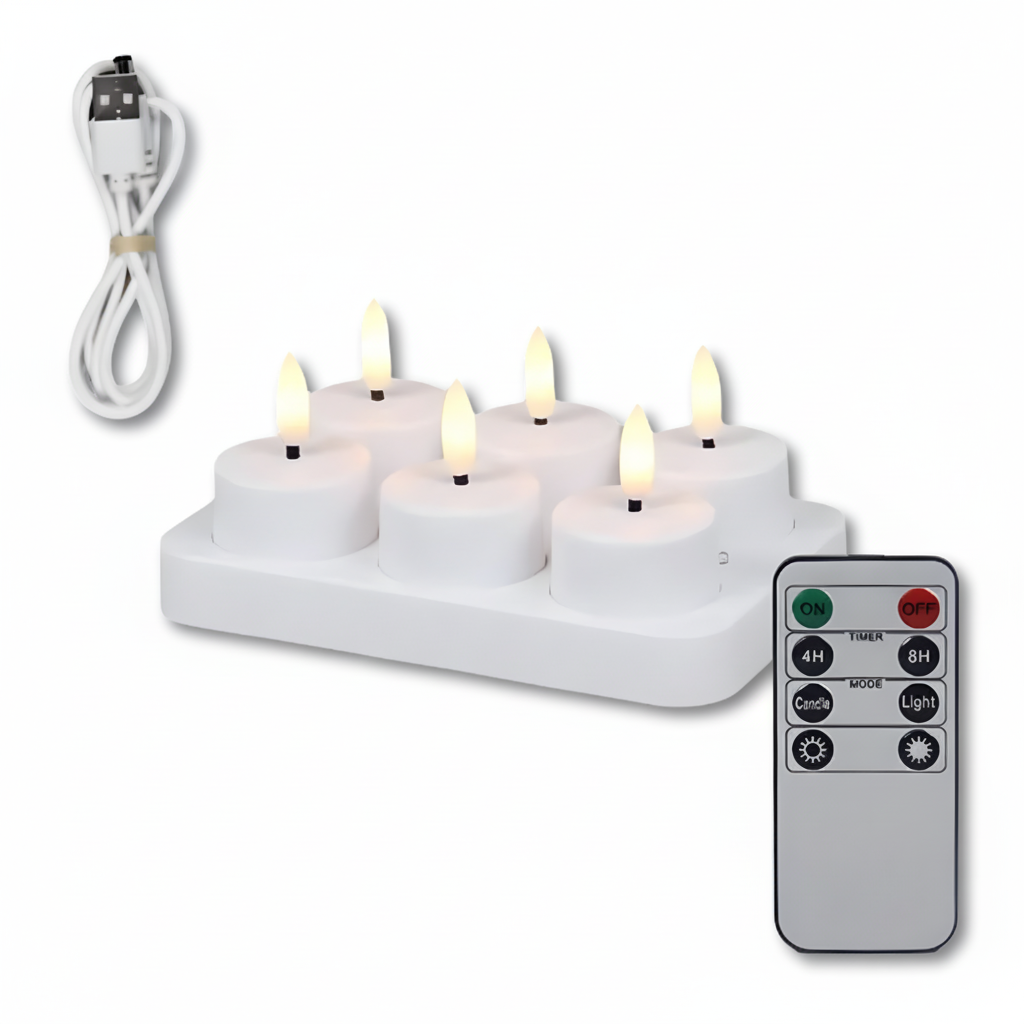 USB-wiederaufladbares LED-Kerzen-Set ohne Flamme mit Fernbedienung und Timer