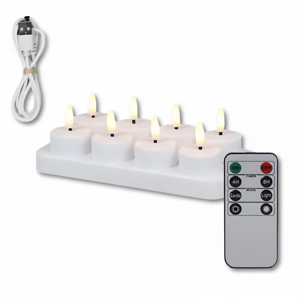 USB-wiederaufladbares LED-Kerzen-Set ohne Flamme mit Fernbedienung und Timer