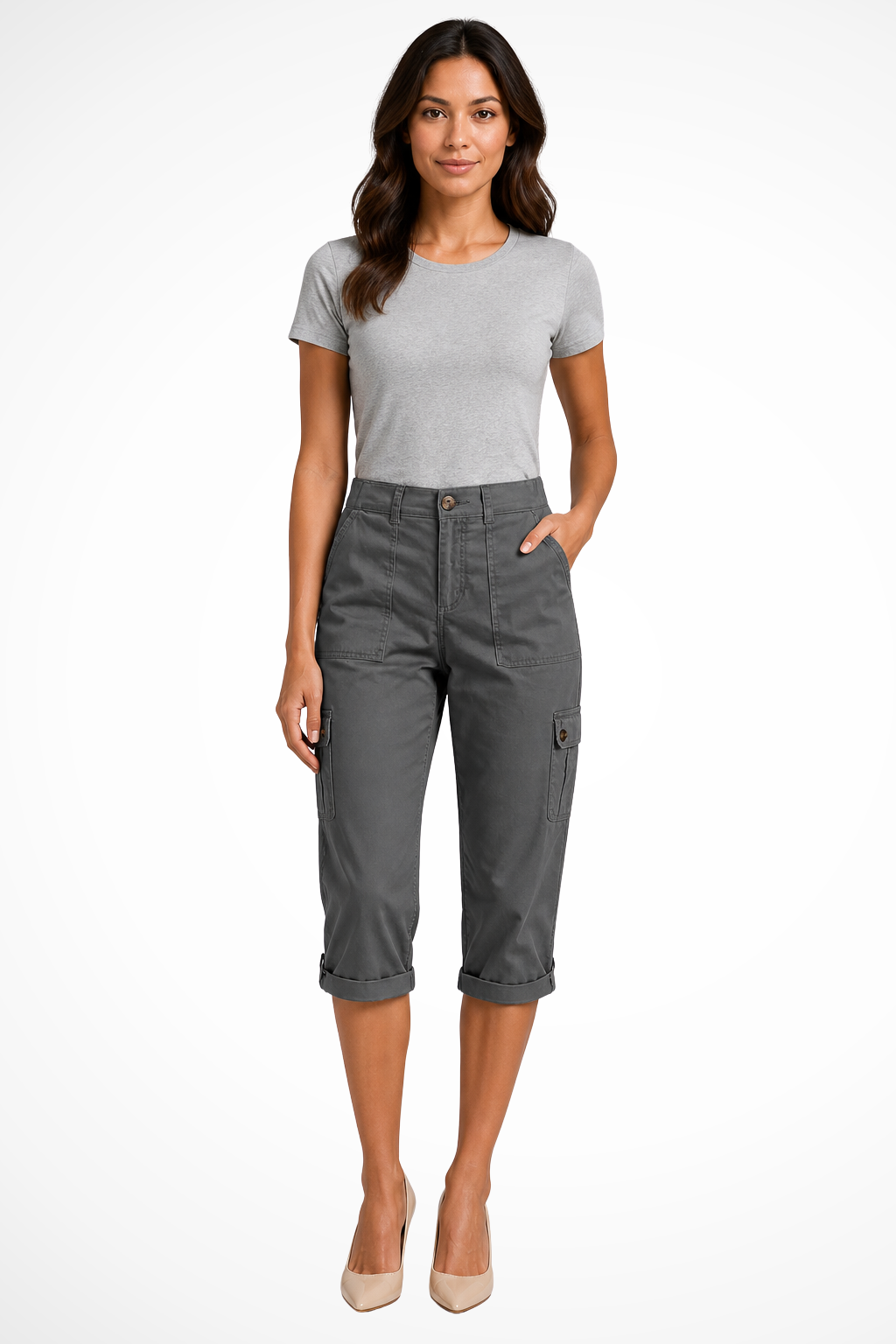 Verkürzte Damen-Cargohose