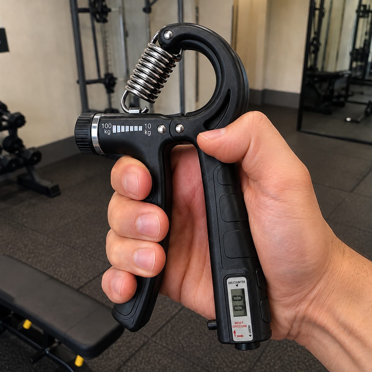 Verstellbarer Handtrainer | 10–100 kg Widerstand & Wiederholungszähler | Kompaktes Griffkraft-Trainingsgerät mit Display
