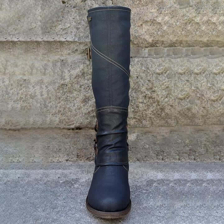 Vintage-Lederstiefel mit Reißverschluss für Damen
