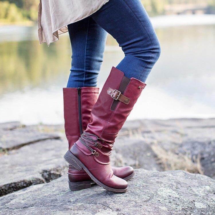 Vintage-Lederstiefel mit Reißverschluss für Damen