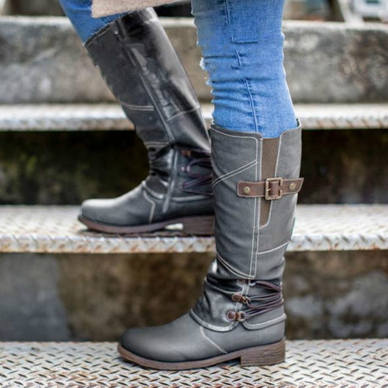 Vintage-Lederstiefel mit Reißverschluss für Damen