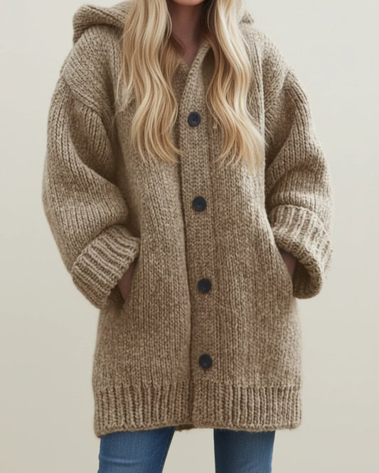 Warme Damen-Strickjacke mit Kapuze für den Winter