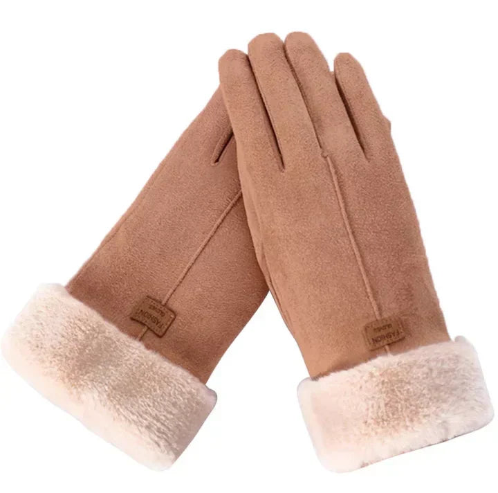 Warme Damen-Handschuhe in Wildlederoptik