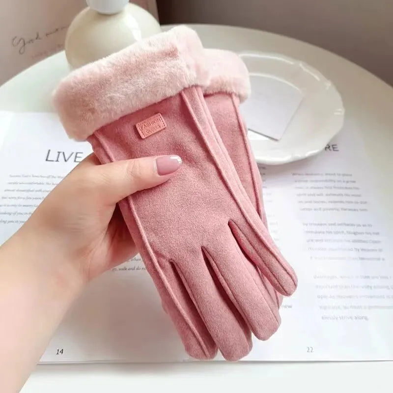 Warme Damen-Handschuhe in Wildlederoptik