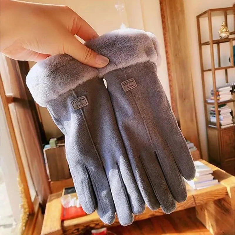 Warme Damen-Handschuhe in Wildlederoptik