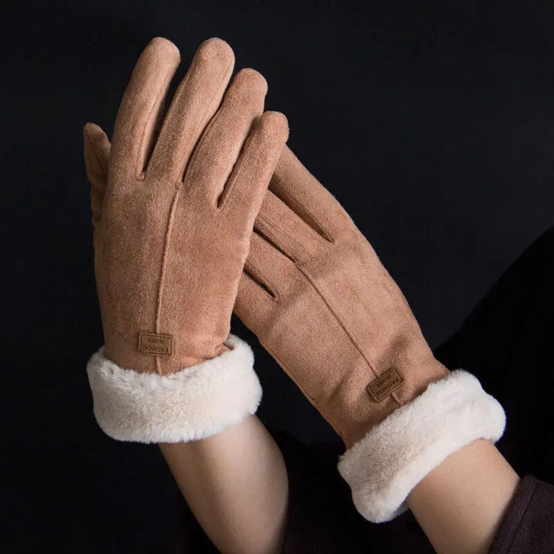 Warme Damen-Handschuhe in Wildlederoptik
