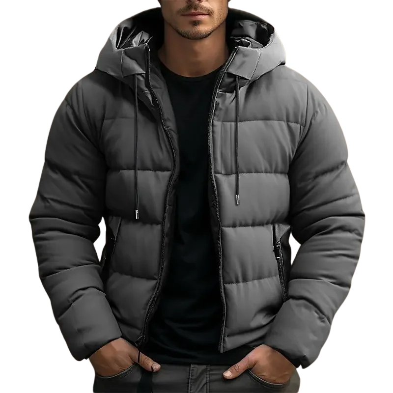 Warme Herren-Puffer-Winterjacke mit Kapuze