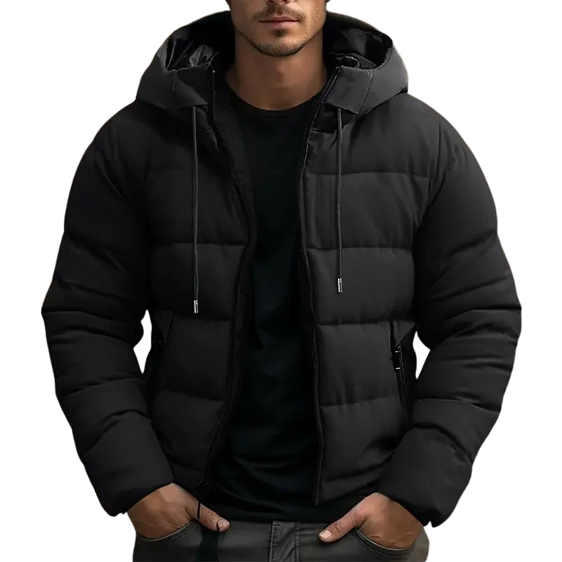Warme Herren-Puffer-Winterjacke mit Kapuze