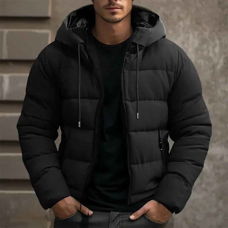 Warme Herren-Puffer-Winterjacke mit Kapuze