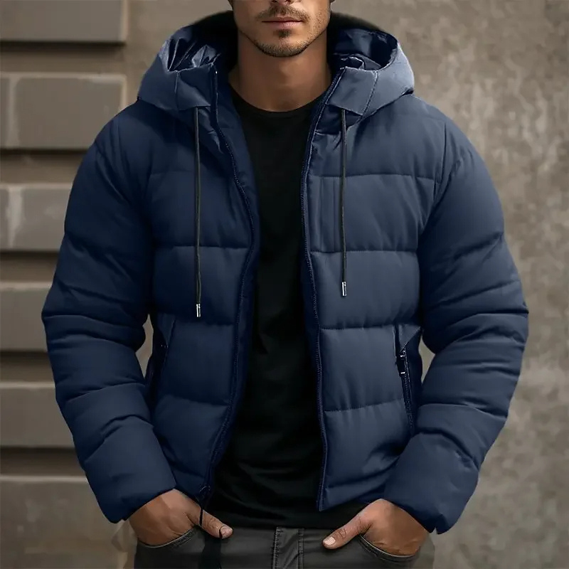 Warme Herren-Puffer-Winterjacke mit Kapuze