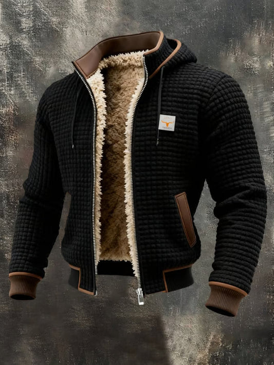 Warme Herren-Waffeljacke mit Kapuze und Reißverschluss