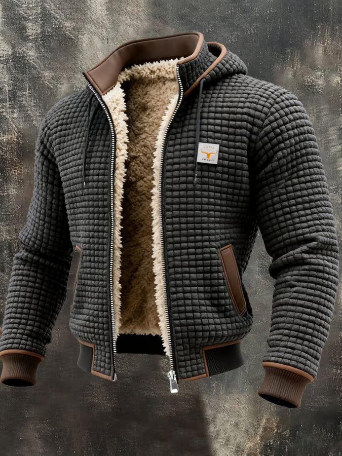 Warme Herren-Waffeljacke mit Kapuze und Reißverschluss
